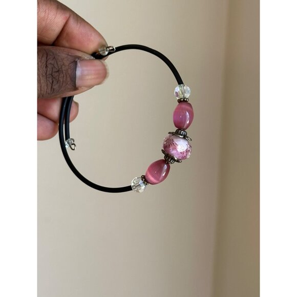 Handmade Bracelet Pink Glass Beads Crystal Accent Adjustable Beach Vacation - Picture 1 of 5